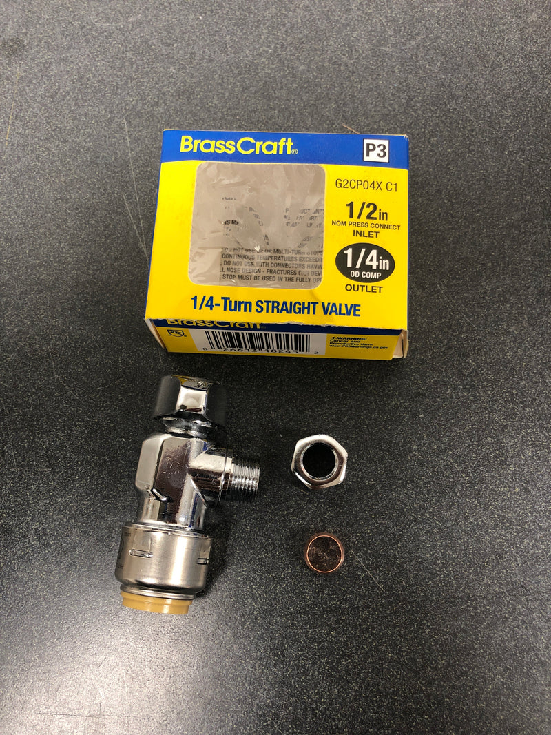 Brasscraft G2CP04X C1 1/2 in. Press Connect Inlet x 1/4 in. Compression Outlet 1/4 Turn Straight Valve