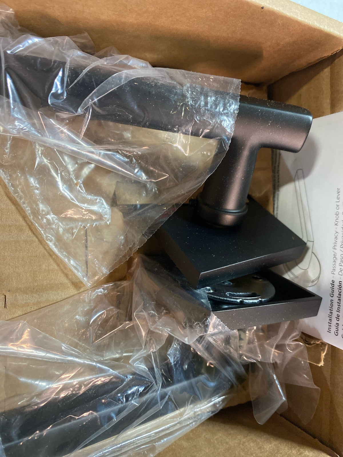 Emtek 5050FRLUS19RH Freestone Right Handed Non-Turning Two-Sided Dummy Door Lever Set with Square Rose from the Urban Modern Collection - Flat Black