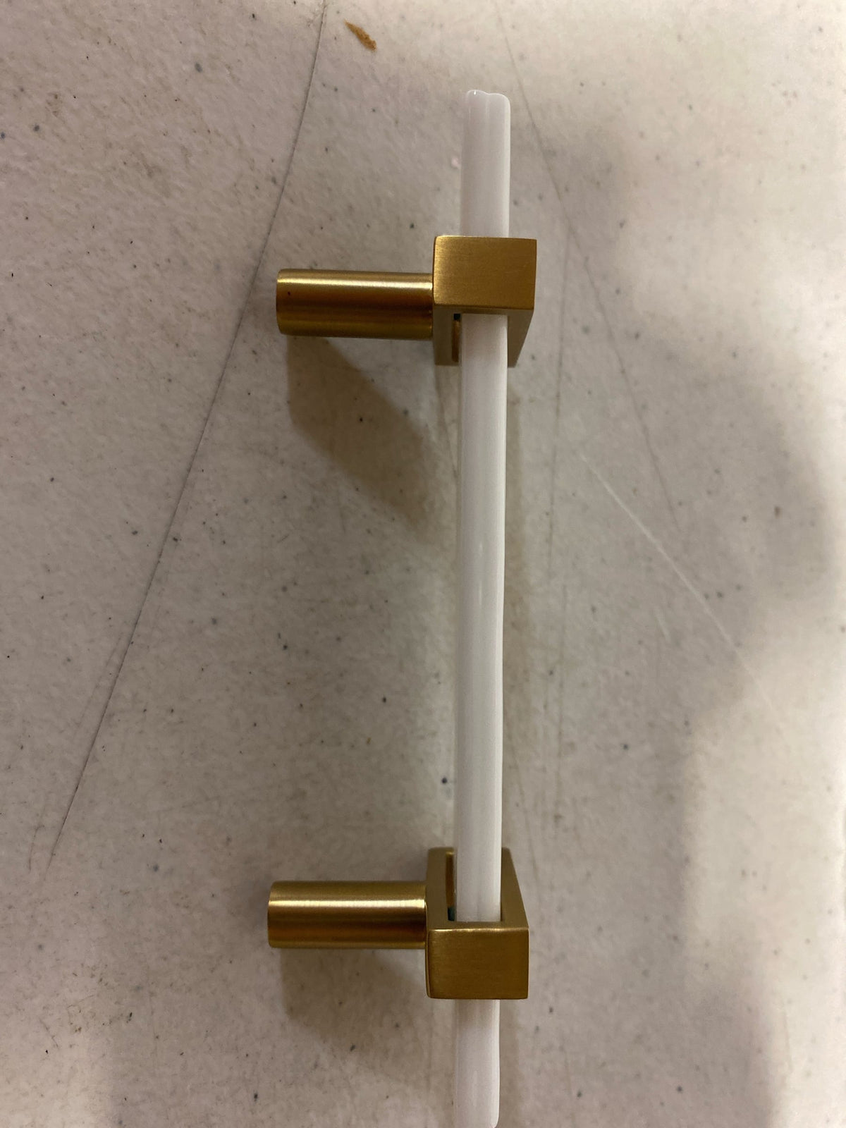 Sietto P-1901-5.5-SB Adjustable Center to Center 5-1/2 Inch Long Handle Cabinet Pull with White Glass - Satin Brass