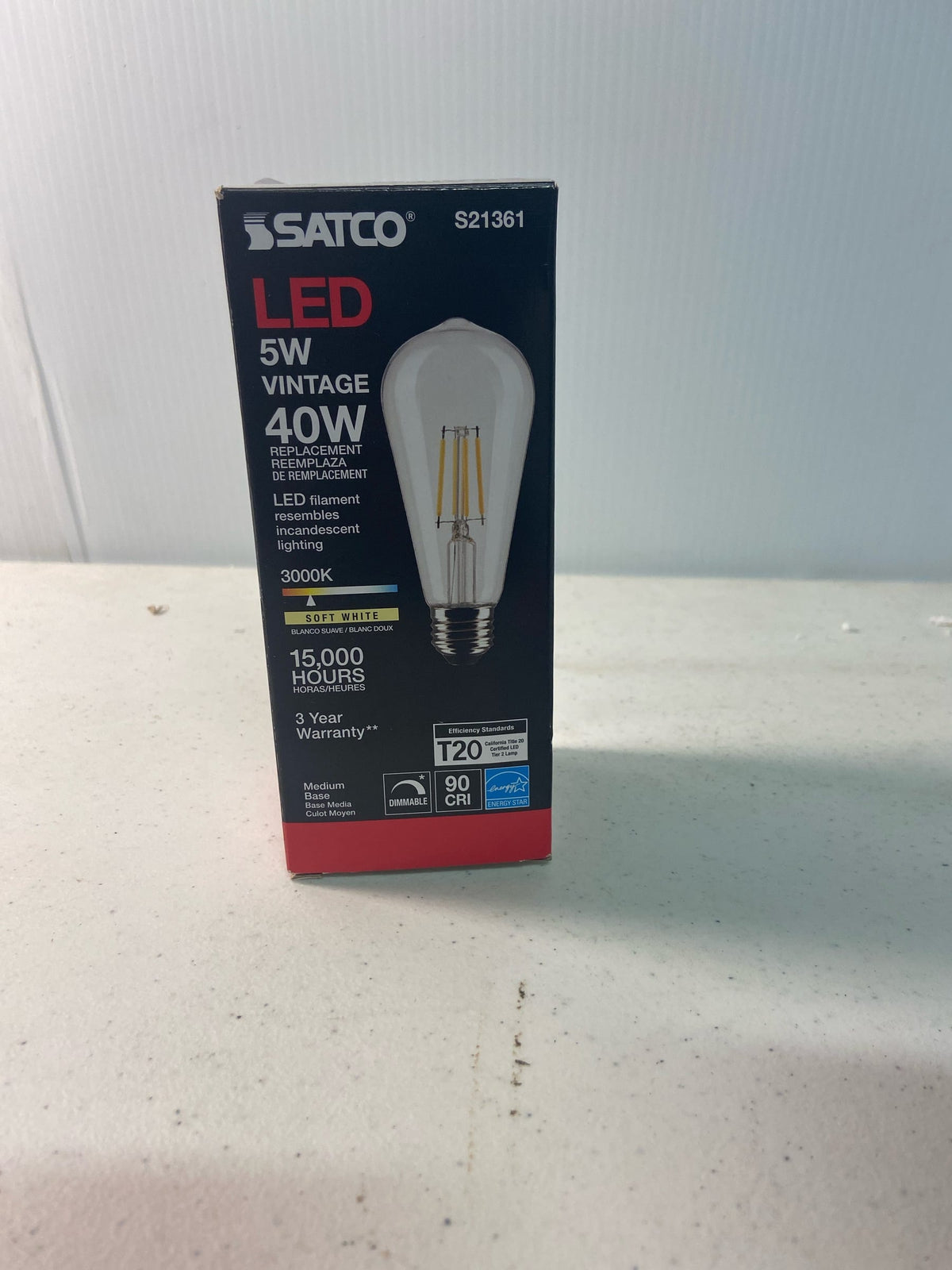 Satco Lighting S21361 5 Watt Vintage Edison Dimmable ST19 Medium (E26) LED Bulb - 425 Lumens , 3000K , and 90CRI - Clear