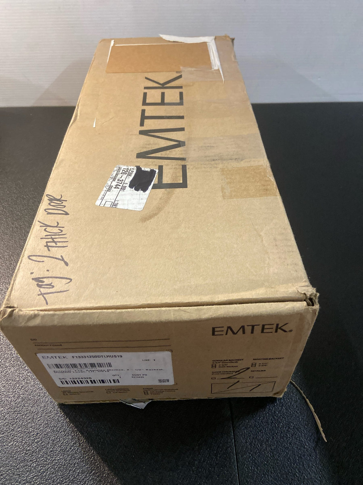 Emtek 3312US19LH Dumont Lever Adelaide Keyed Entry F13 Single Cylinder Mortise Full Plate Handleset - Flat Black