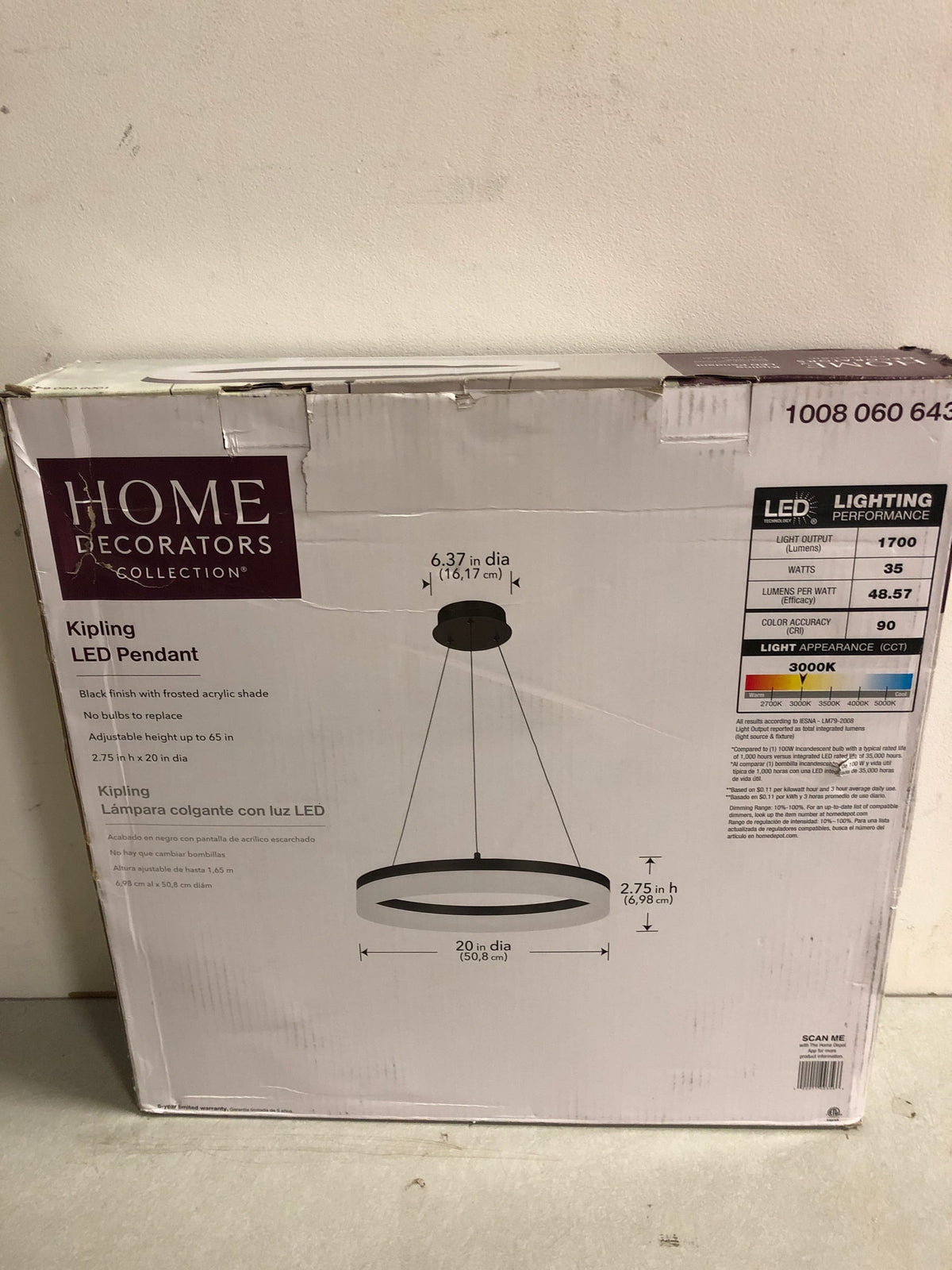 Home decorators collection 22826-002 Kipling 35-Watt Black Modern Integrated LED Pendant Light with Frosted Acrylic Shade