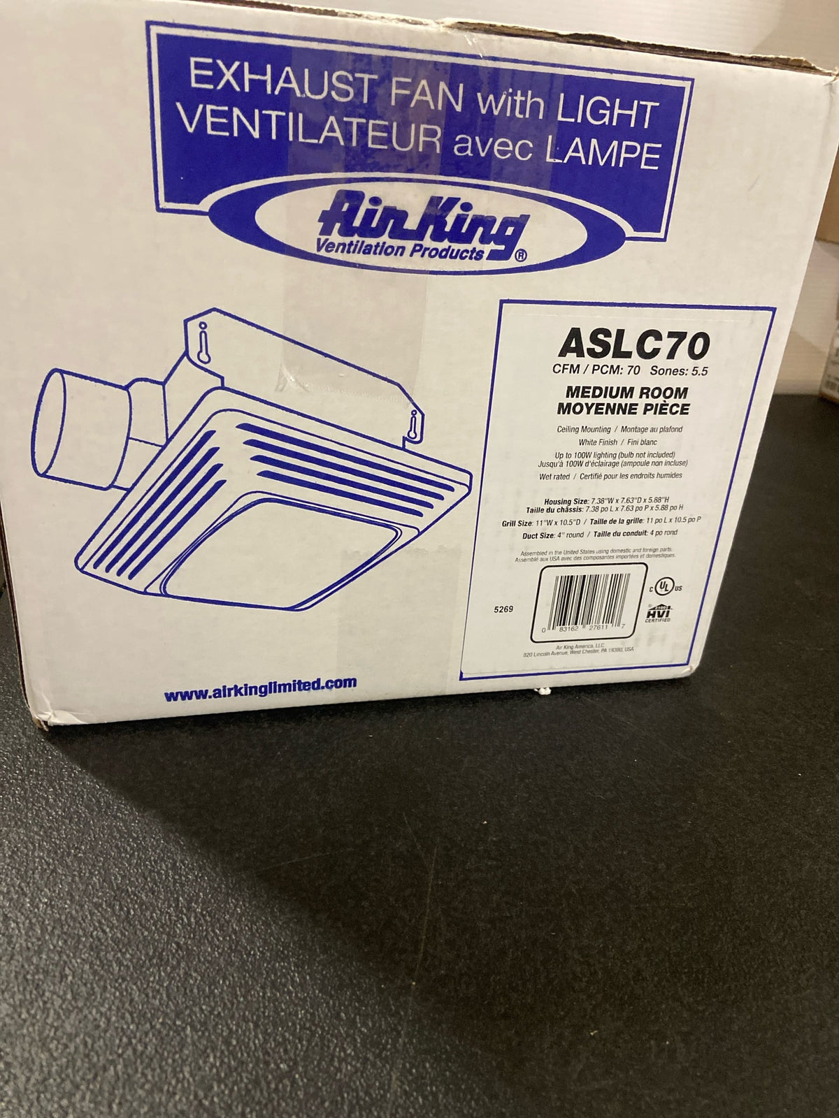 Air King ASLC70 Advantage 70 CFM 5.5 Sone Ceiling Mounted Bath Fan - White