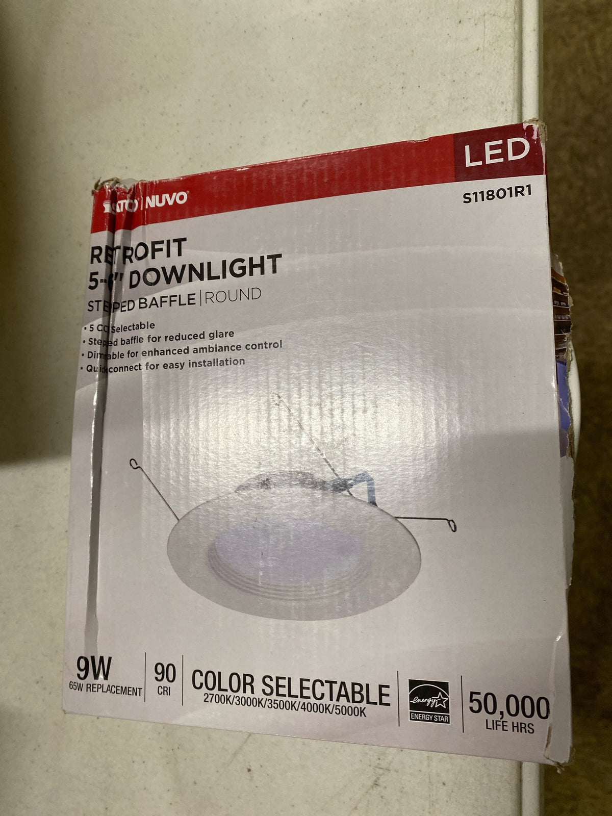 Satco S11801R1 5-6 in. Adjustable CCT Retrofit Remodel Non-IC Rated Dimmable Indoor Integrated LED Recessed Light Trim