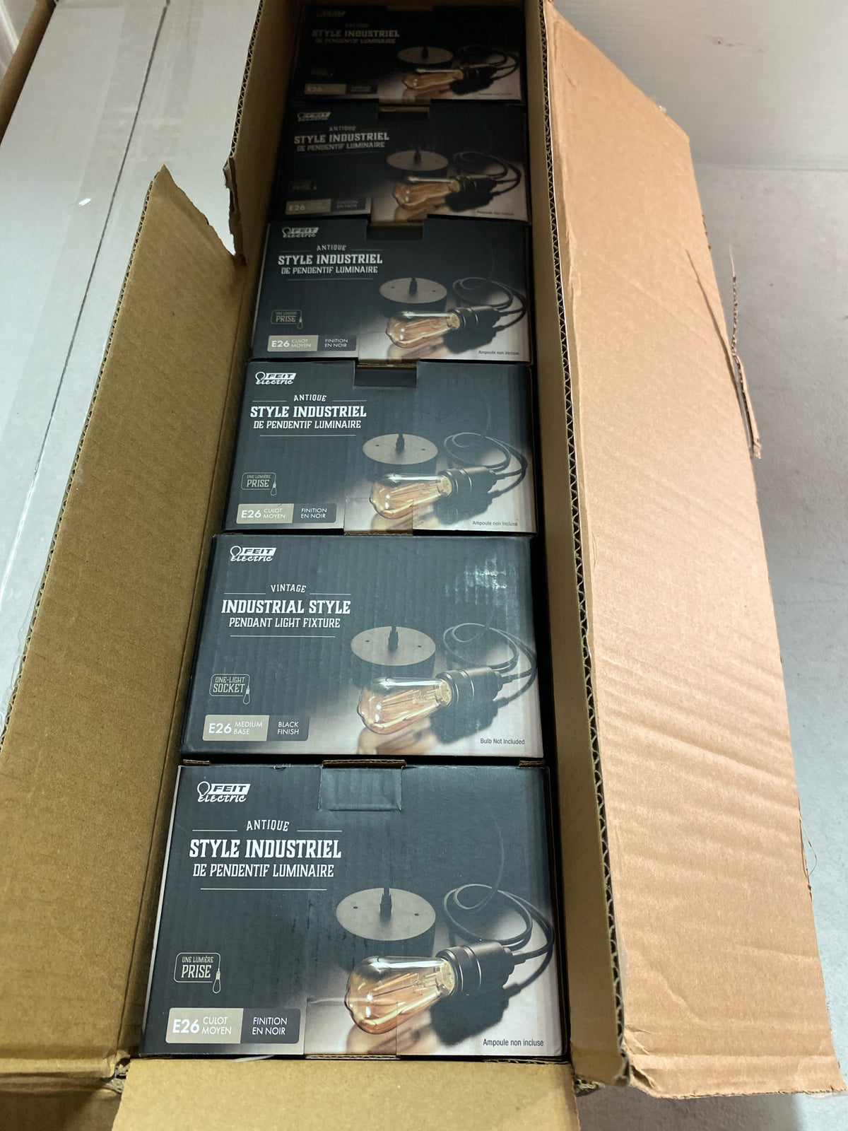 Feit electric PN/BLK/6 60-Watt 1-Light Socket Black Industrial Style Pendant Light Fixture (No Bulb or Shade Included), 6-Pack