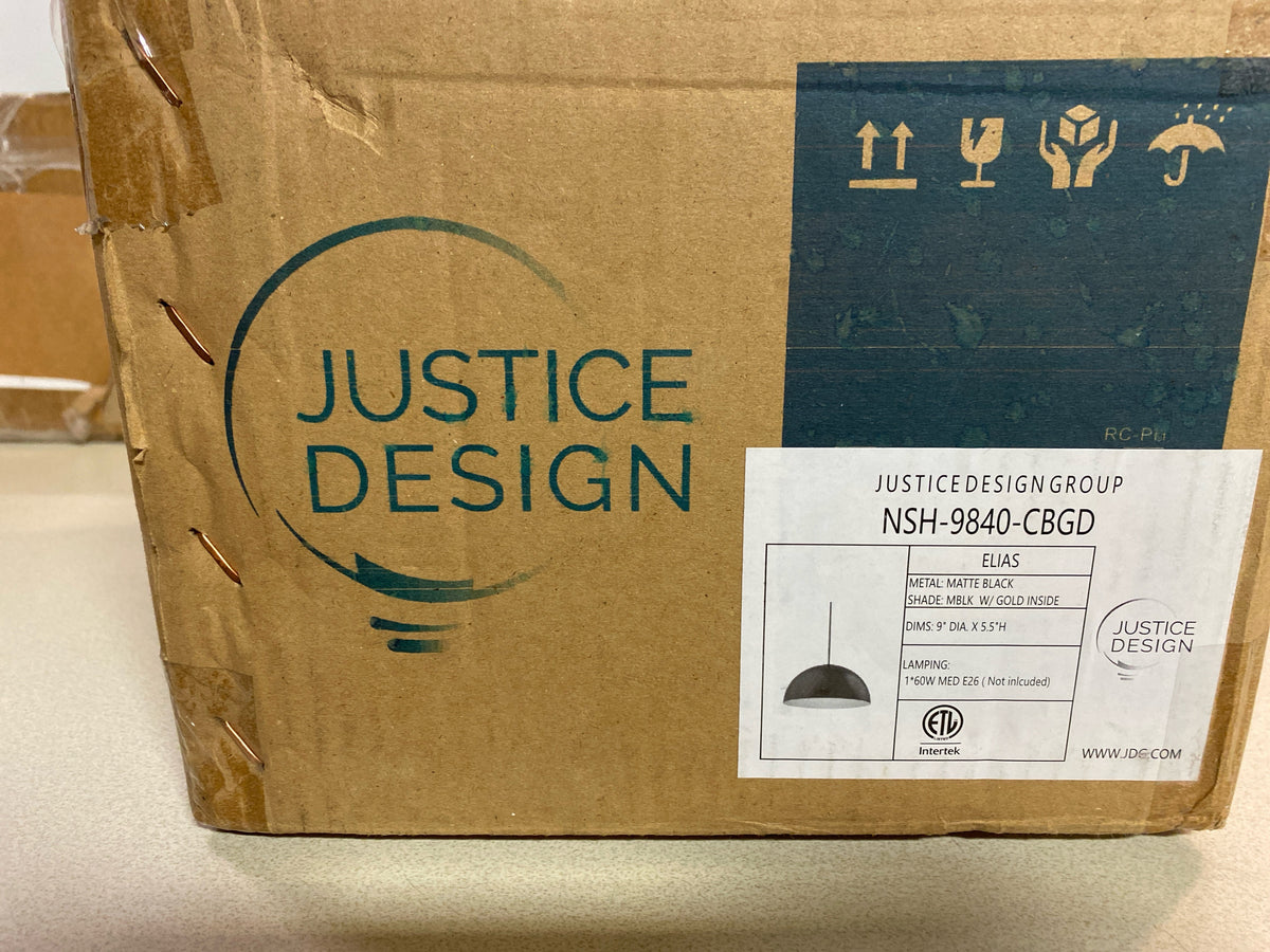 Justice Elias 1Lt 9" Dome Pendant, Black/Champagne Gold interior - NSH-9840-CBGD