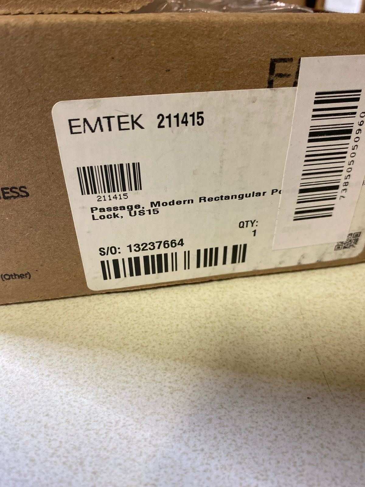 Emtek 2114 7-1/4 Inch Height Passage Pocket Door Mortise Lock from The Modern Rectangular Collection (Satin Nickel)