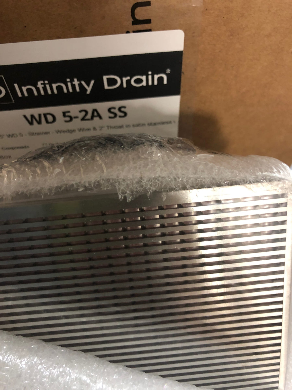 Infinity Drain WD 5-2A SS 5" x 5" Premium Center Drain Kit with Wedge Wire Pattern Decorative Plate – Includes ABS Drain Body with 2" Outlet - Satin Stainless