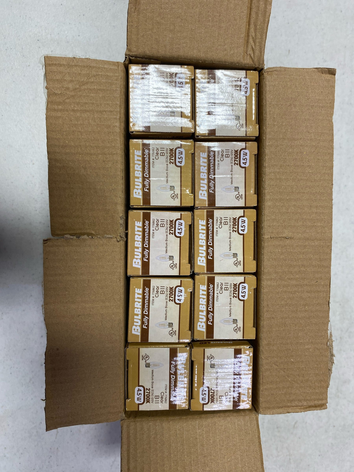 (Pack of 10) Bulbrite 776862, 4.5 Watt Filament LED Light Bulb, B11 Bulb Type, E26 Standard Base, 350 Lumens, 2700k Color Temperature (CCT), High 90 CRI, 10 Pack