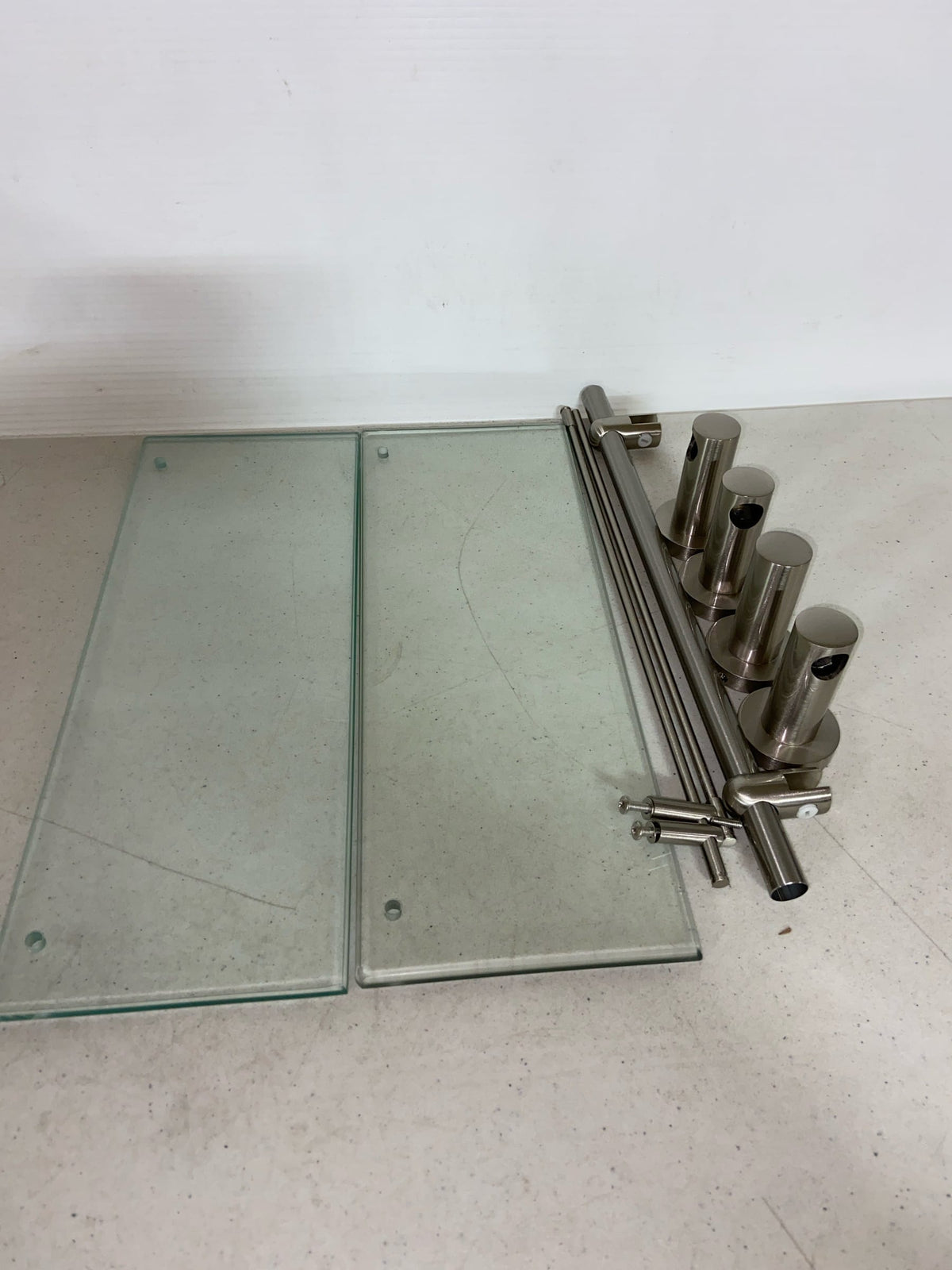 Signature Hardware 296467 Ceeley 17" Two-Tier Tempered Glass Bathroom Shelf - Brushed Nickel