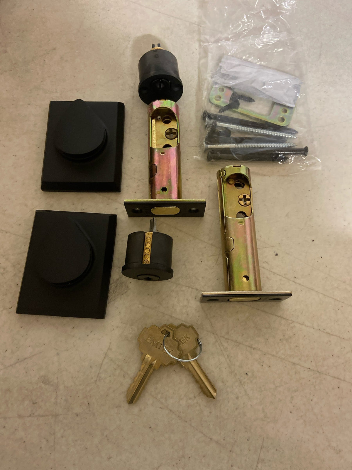 Emtek 8377FB Rustic Modern Rectangular Double Cylinder Keyed Entry Deadbolt from the Sandcast Bronze Collection - Flat Black Bronze
