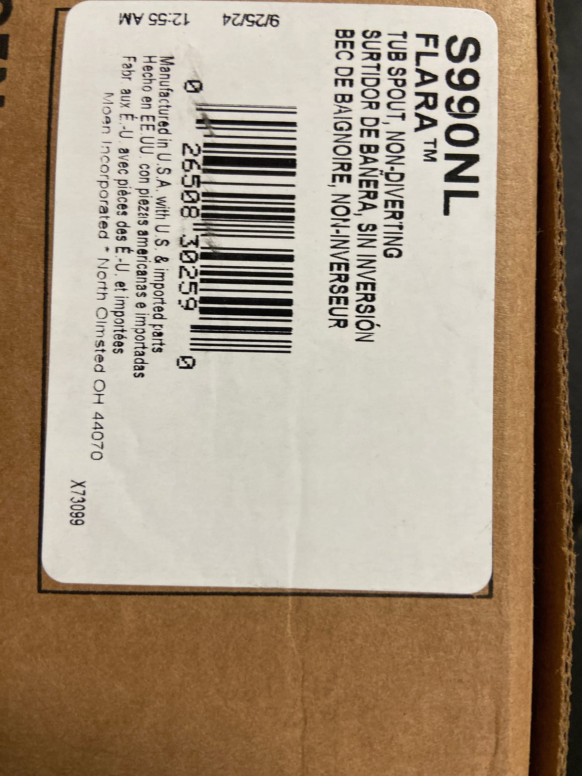 Moen S990NL Flara 1/2-Inch Slip Fit Connection Non-Diverting Tub Spout, Polished Nickel