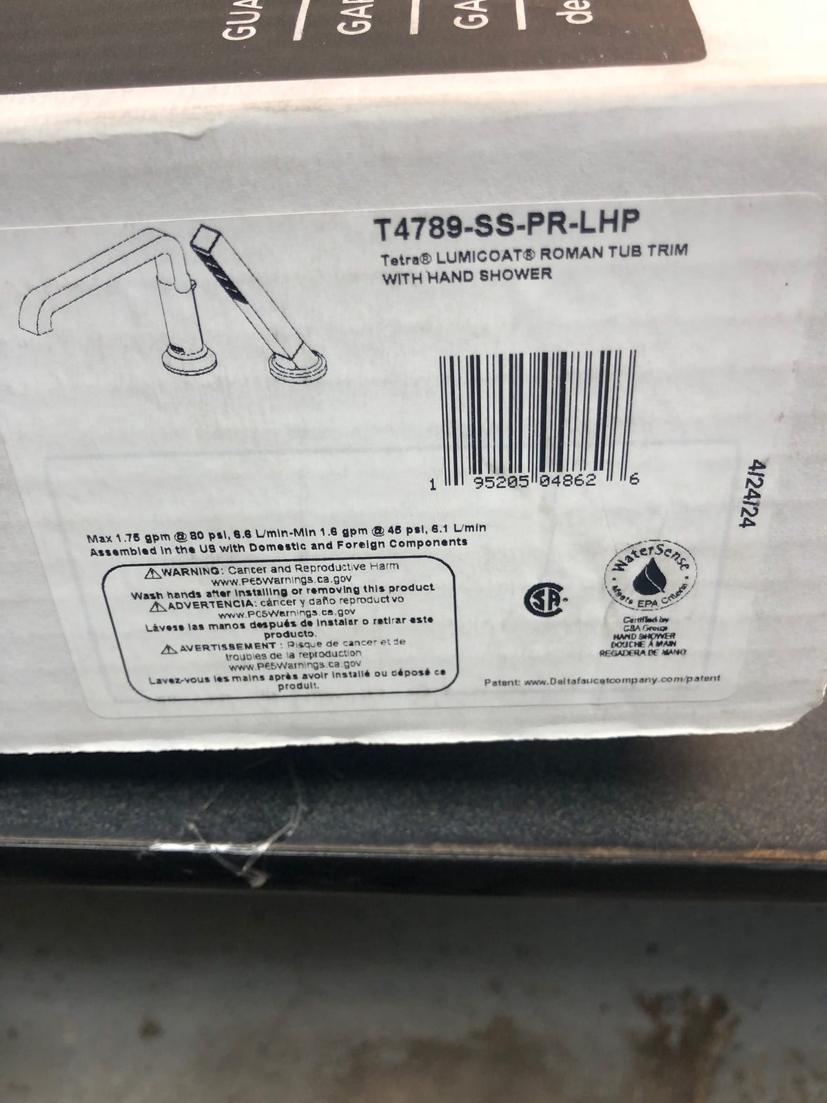 Delta T4789-SS-PR-LHP Tetra Tub Deck Mounted Roman Tub Filler with Built-In Diverter and Hand Shower - Less Handles and Rough In - Lumicoat Stainless