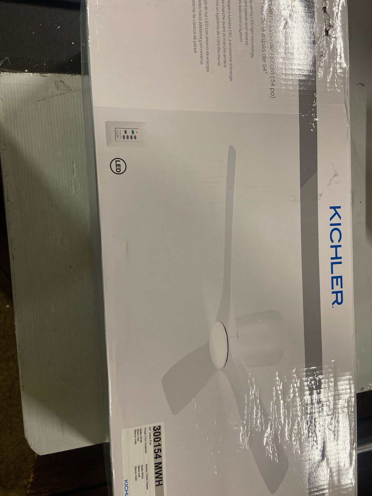 Kichler Volos 54” Indoor Ceiling Fan with LED Light and Wall Control in Matte White, Contemporary Ceiling Fan with Light, 300154MWH