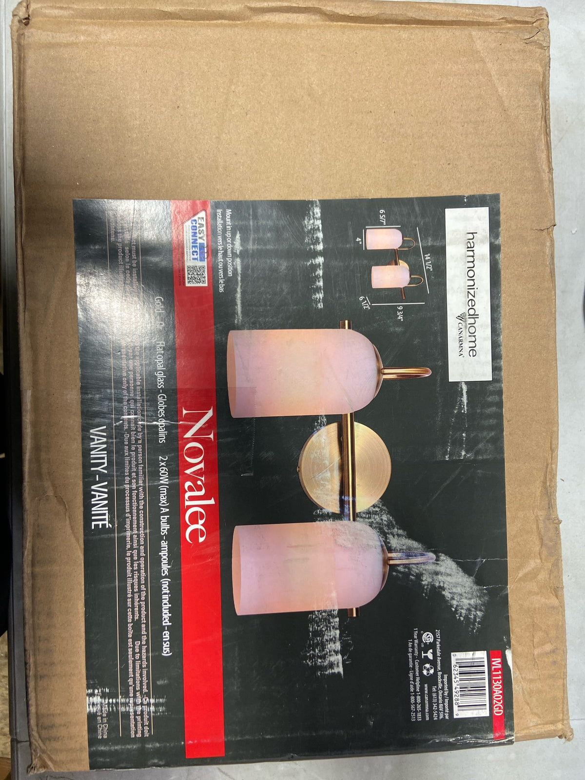 Novalee 2-Light Vanity Fixture – Gold Finish, Flat Opal Glass, Contemporary & Transitional Bathroom Light Fixture
