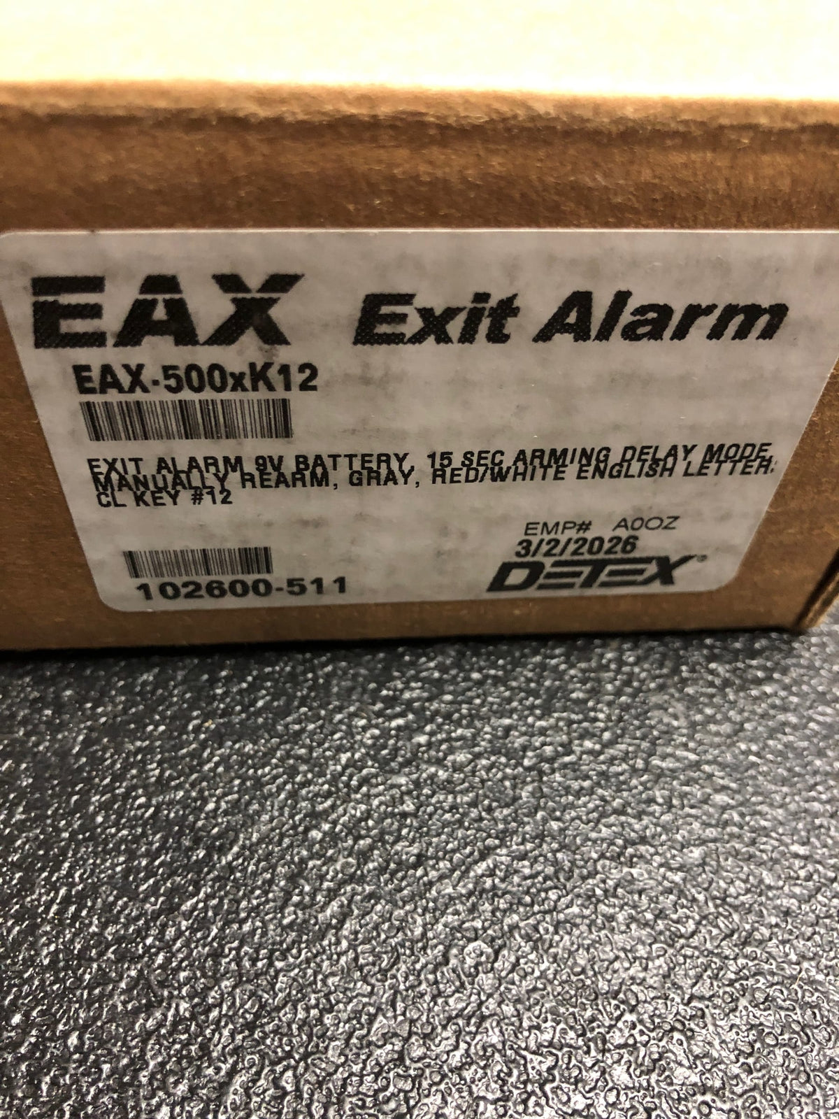 DETEX EAX-500KS GRAY W/#12 KEY Exit Alarm, Surface Mount, Battery Powered, Specific Cover Lock Key Number 12, with Key Stop, Gray