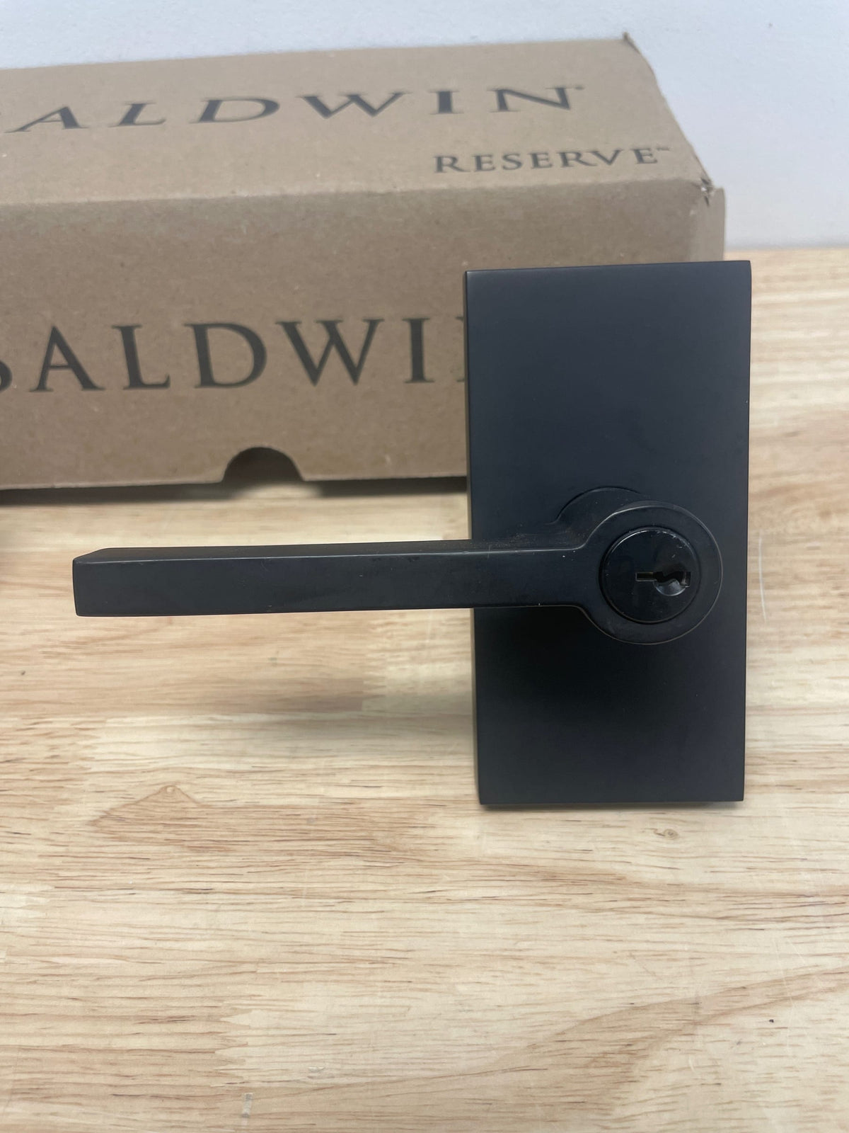 Baldwin ENSQUCFR190 Baldwin EN.SQU.CFR Square Single Cylinder Keyed Entry Door Lever Set with 5 Inch Rectangle Rose from The Reserve Collection