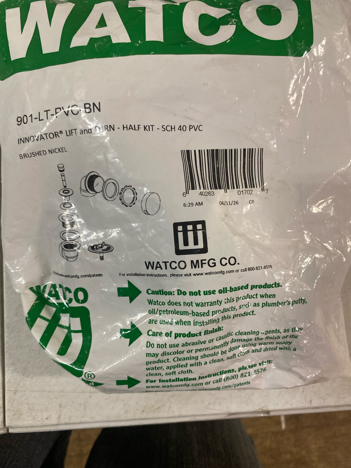Watco Manufacturing 901-LT-PVC-BN 1.5-Inch Schedule 40 PVC Piping Innovator Lift and Turn Bath Waste Half Kit, Brushed Nickel