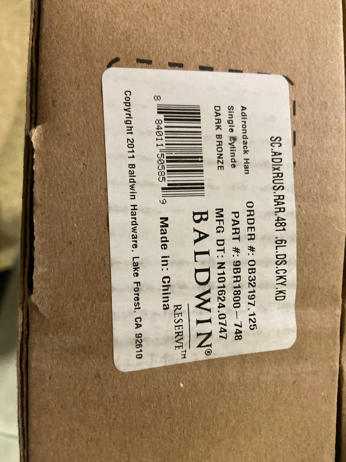Baldwin SCADIXRUSRAR481 Reserve Single Cylinder Handleset Adirondack x Rustic with Rustic Arch Rose in Dark Bronze Finish