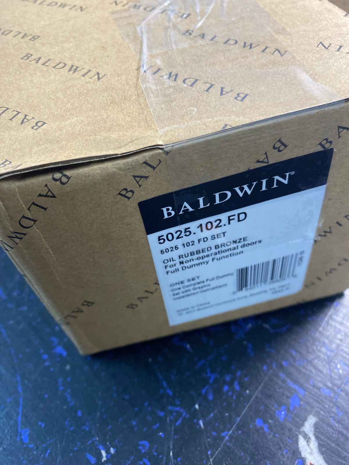 Baldwin 5025102FD 5025 Non-Turning Two-Sided Dummy Door Knob Set with 5048 Rose from the Estate Collection - Oil Rubbed Bronze