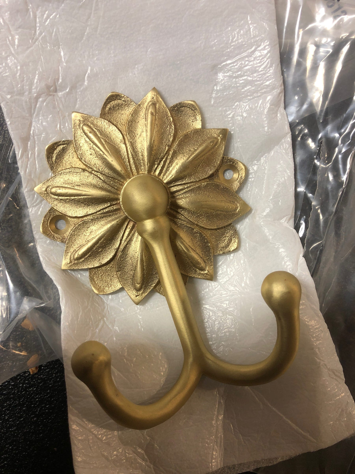 Signature Hardware 444405 Floral 3-1/8 Inch Wide Double Coat and Hat Hook - Satin Brass