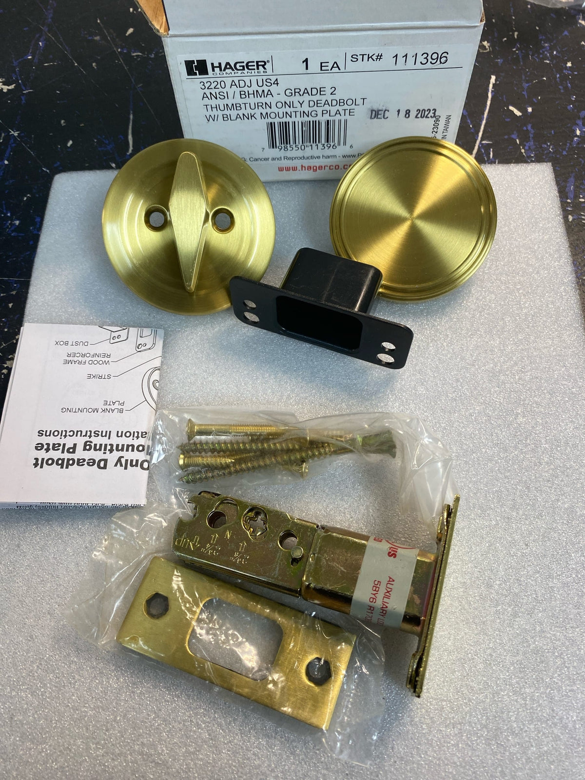 Hager 3220-400 One Sided Grade 2 Deadbolt from the 3200 Collection - Satin Brass