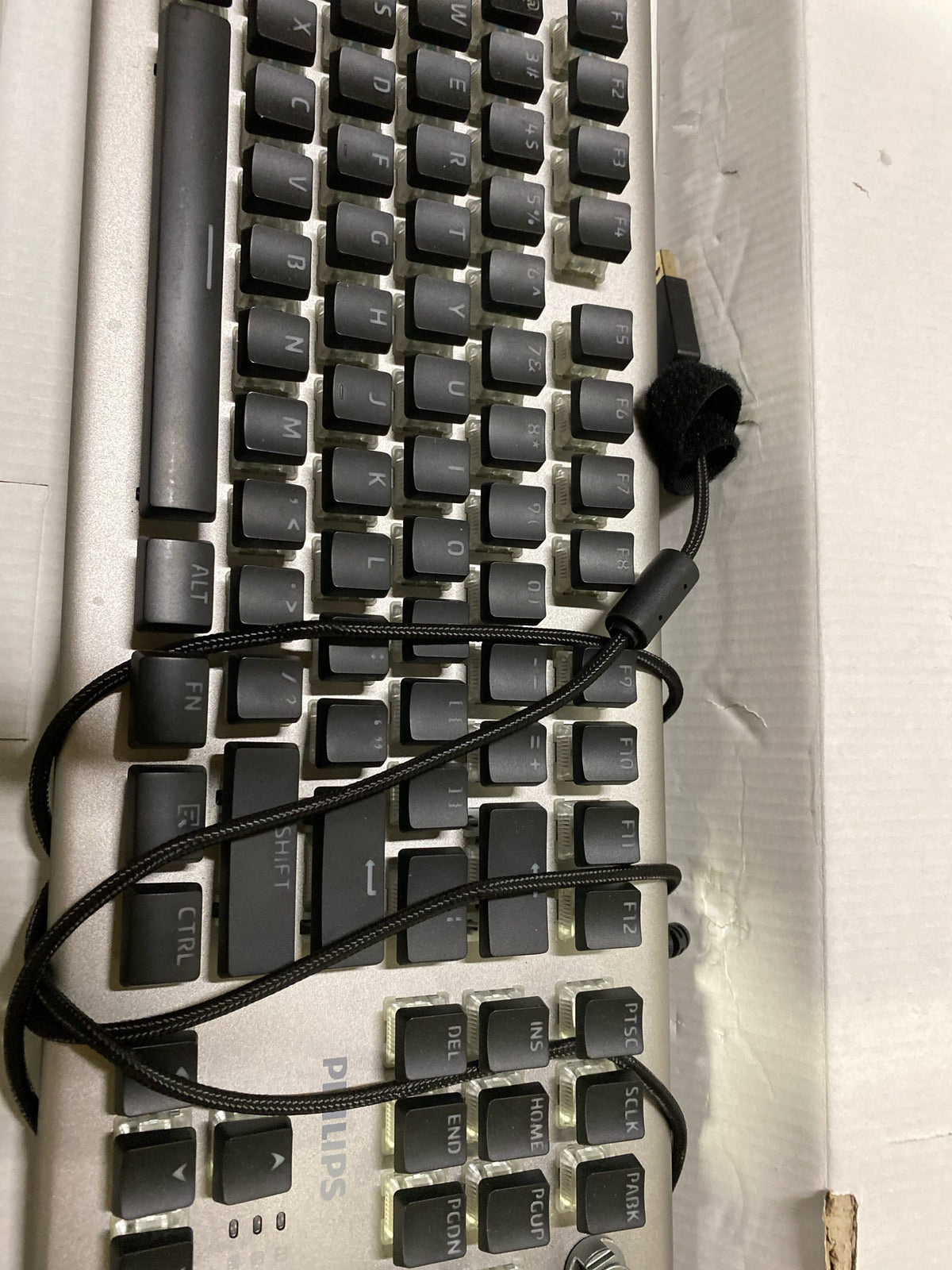 PHILIPS Wired Gaming Keyboard with Palm Rest | LED RGB Mechanical Keyboard w/Custom Cyan Crystal Switches, 38-Key Aliasing, Multimedia Control Dials | 20 Light FX, Custom Light Maps (SPK8624)