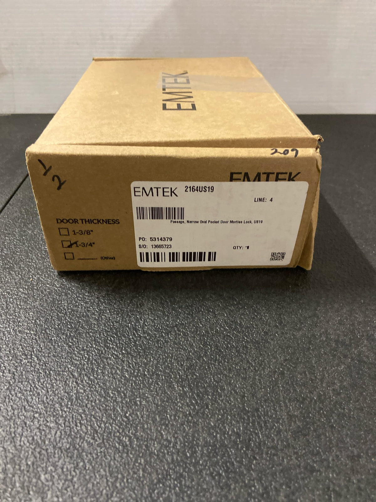 Emtek 2164US19134 Narrow Oval 7-1/4 Inch Tall Passage Mortise Pocket Door Pull for 1-3/4" Thick Doors - Flat Black