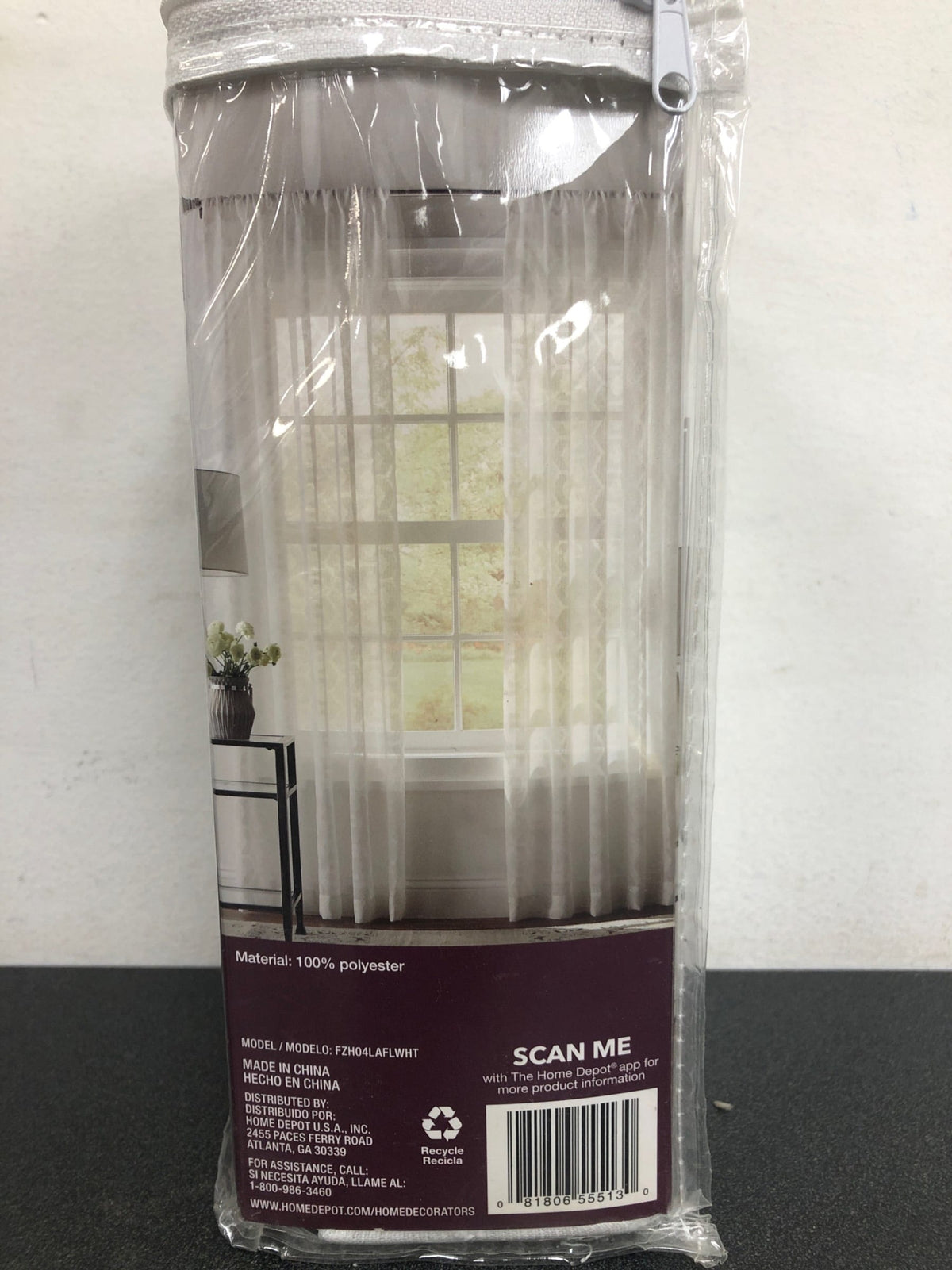 Home decorators collection FZH04LAFLWHT White Geometric Rod Pocket Sheer Curtain - 54 in. W x 84 in. L