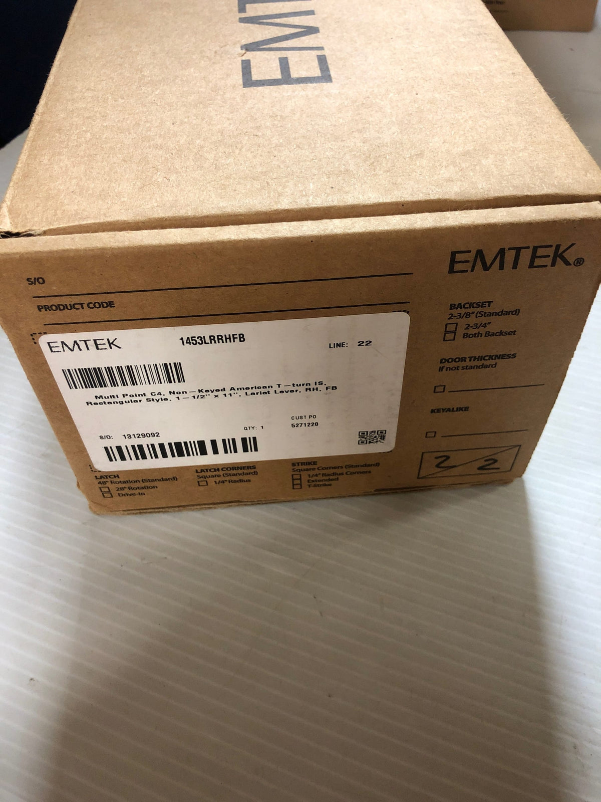 Emtek 1453US19 Sandcast Bronze Door Configuration 4 Thumbturn Multi Point Narrow Trim Lever Set with American Cylinder Above Handle - Flat Black