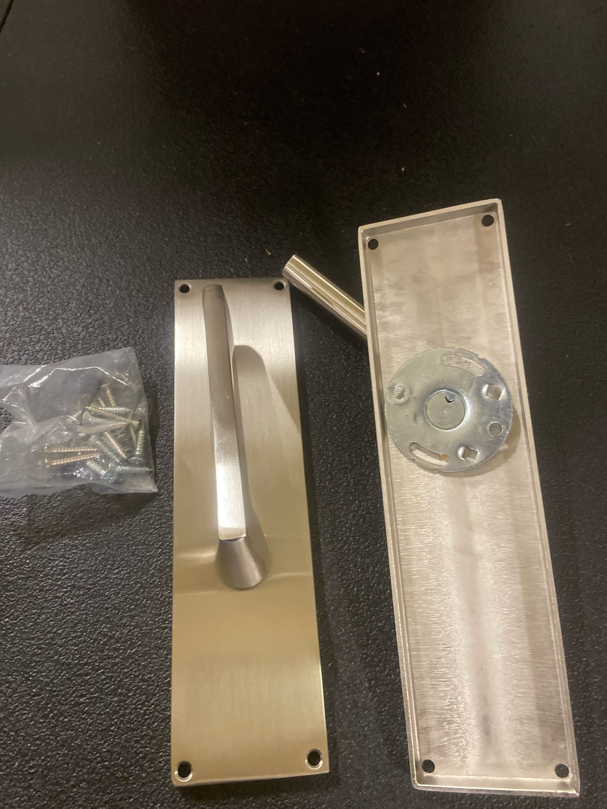 Emtek 8013US15LH 9" Height Rectangular Sideplate Brass Modern Dummy Set - Satin Nickel Helios Lever