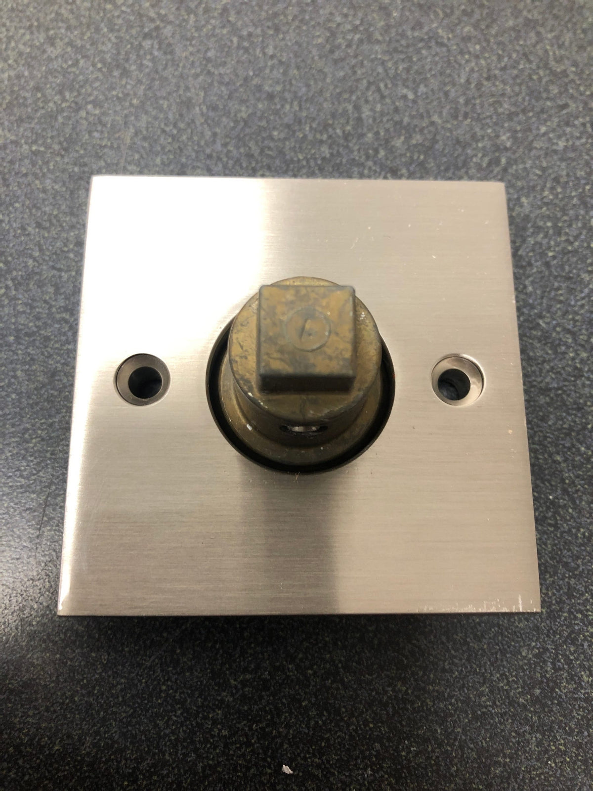 Baldwin FDSQUCSR150 Square Non-Turning Two-Sided Through-Door Dummy Door Lever Set with Square Rosette from the Reserve Collection - Satin Nickel