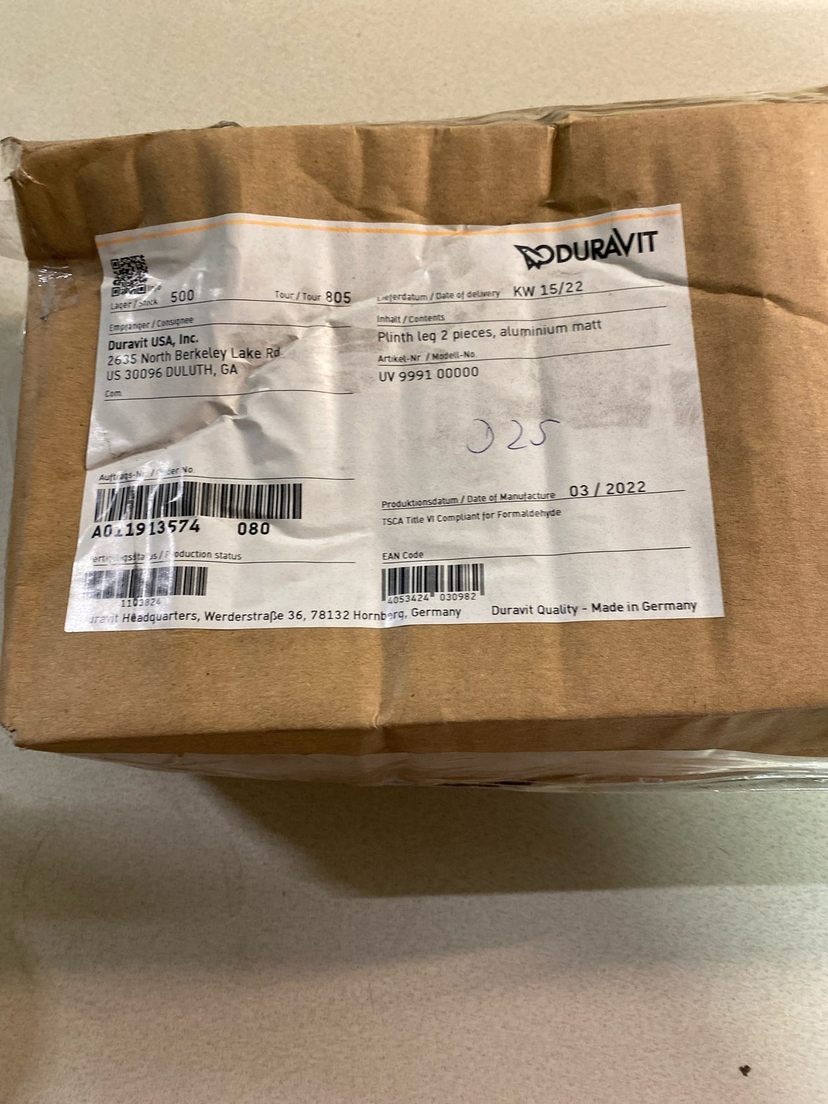 Duravit Plinth leg 2 pieces, Aluminium matt 130x70x65mm