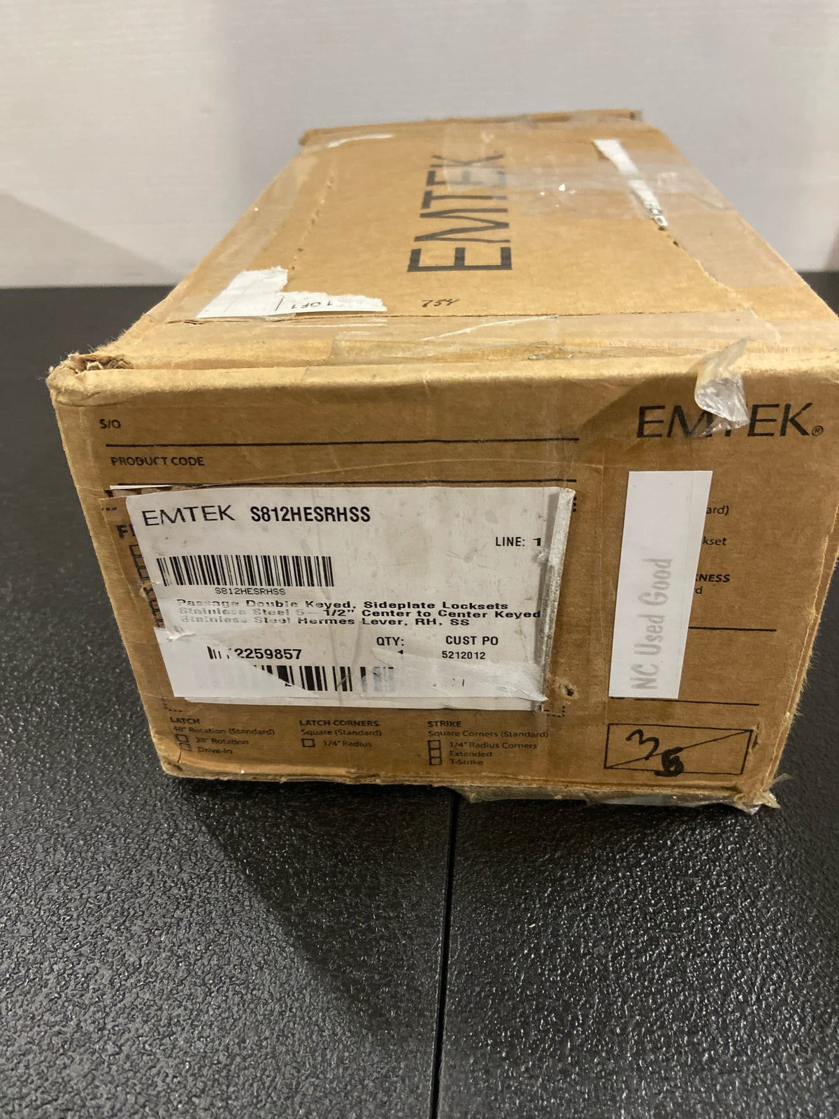 Emtek S812SS RH 5-1/2 Inch Center to Center Rectangular Sideplate Double Cylinder Entry Set - Stainless Steel Hermes Lever
