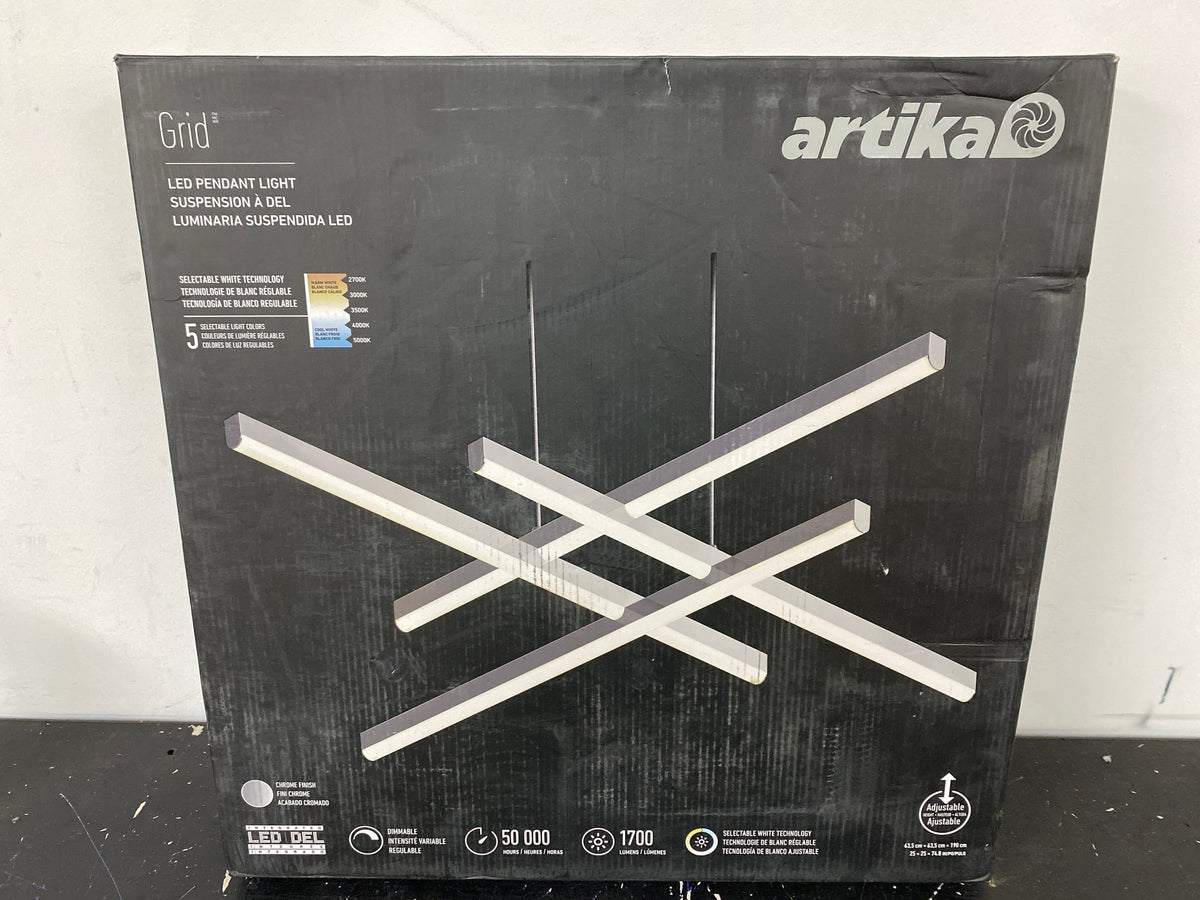 Artika PDT-GD5C-HD2CR Grid 30-Watt 1 Light Chrome Modern 5 CCT Integrated LED Pendant Light Fixture for Dining Room or Kitchen