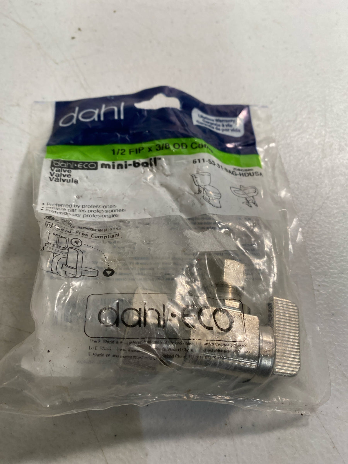 Dahl 6115331BAGHDUSA 1/2 in. FIP Inlet x 3/8 in. Compression Outlet 1/4-Turn Angle Stop