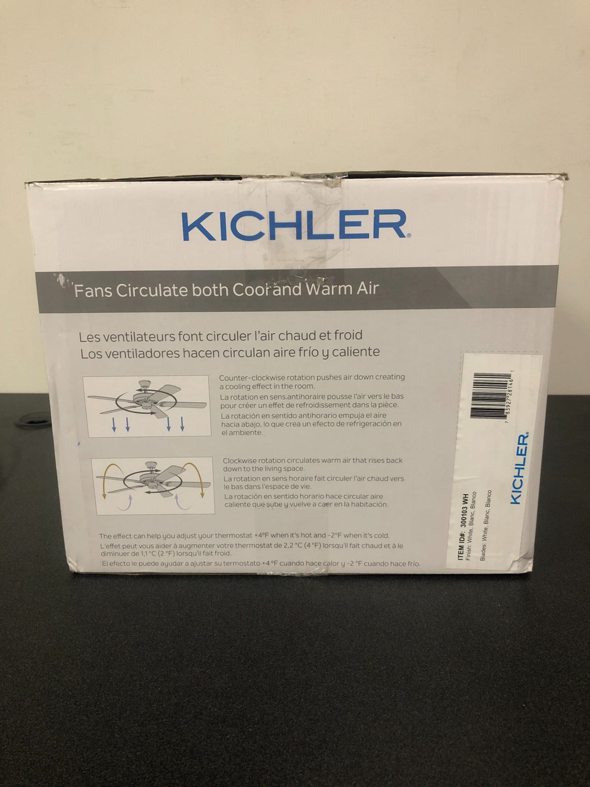 Kichler 300103WH White Canfield 30" Indoor / Outdoor Ceiling Fan with Blades and Downrod