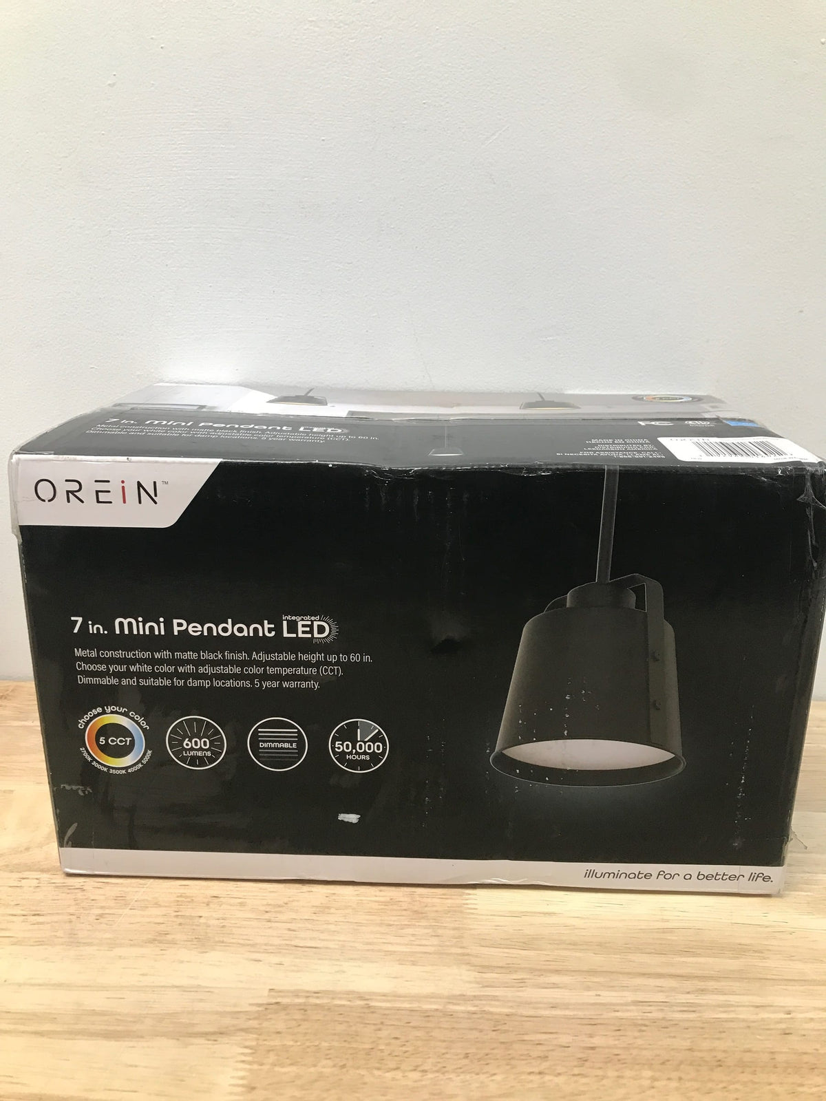 Orein CP40a-500-120-9 Integrated LED Matte Black Mini Pendant with White Plastic Shade