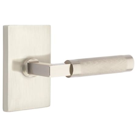 Emtek 5212US15.LSUS15.KNUS15.RH Knurled L-Square Right Handed Privacy Door Lever Set with Modern Rectangular Rose from the SELECT Brass Collection - Satin Nickel