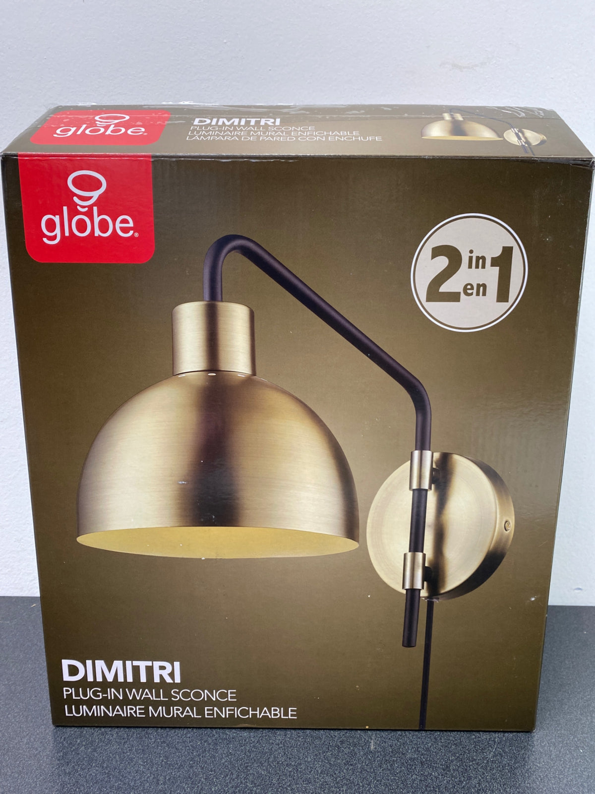 Globe Electric 51719 Dimitri 8" Tall Wall Sconce with Brass Shade - Antique Brass