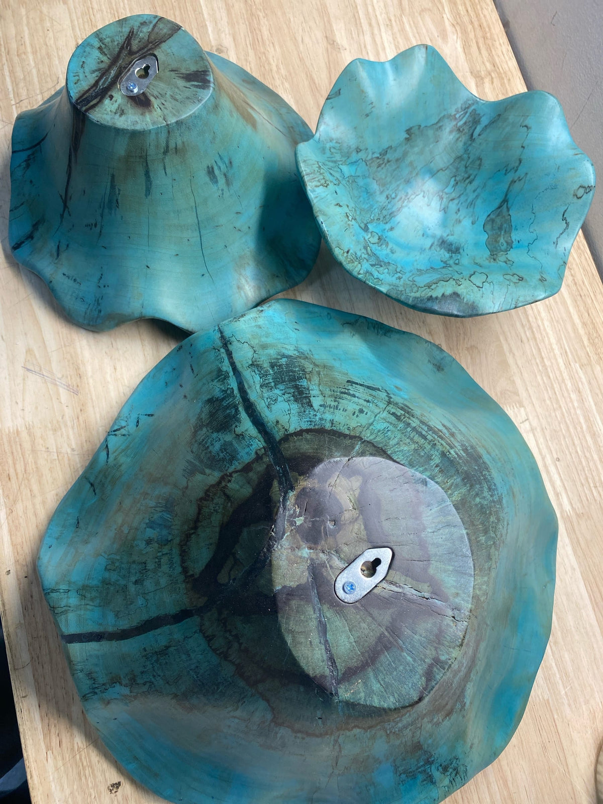 Uttermost 04178 Teo Wood Bowl Wall Art - Set of 3 - Soft Caribbean Blue