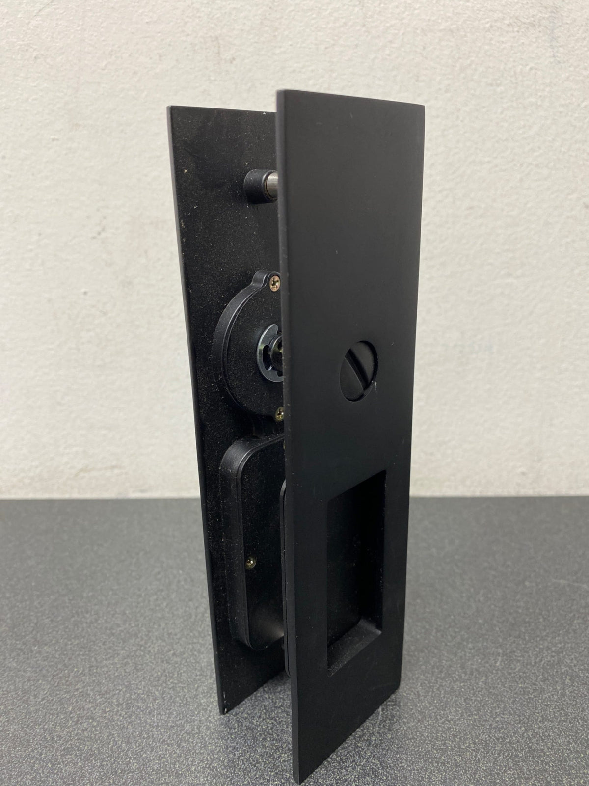 Emtek 2155US19138 Narrow Modern Rectangular 7-1/4 Inch Privacy Mortise Pocket Door Lock for 1-3/8" Thick Doors - Flat Black