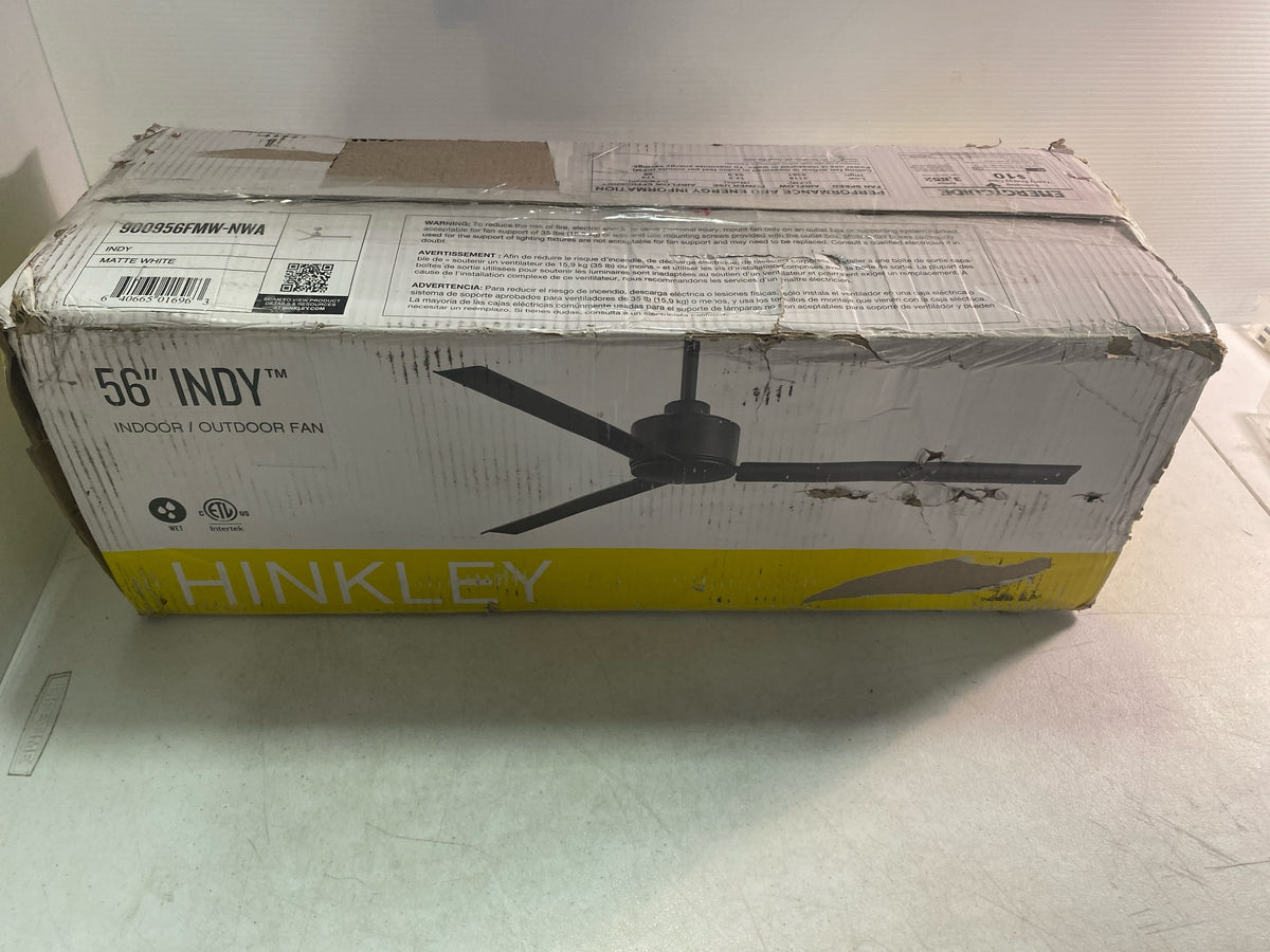 Hinkley Indy 56" Indoor/Outdoor Ceiling Fan - Modern Industrial Propeller Style, 4-Speed Wall Control Unit, Safe for Wet Conditions - Matte White Finish