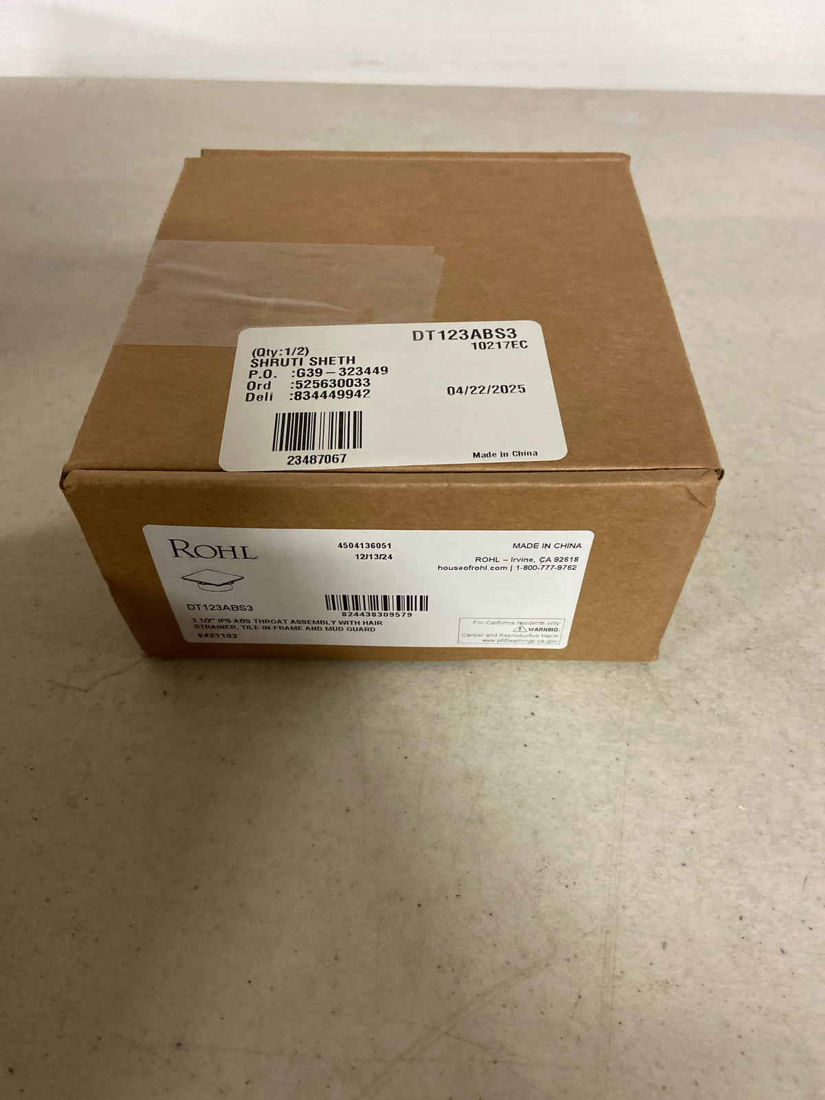 ROHL DT123ABS3 DECORATIVE SHOWER DRAIN KITS, 3-1/2"