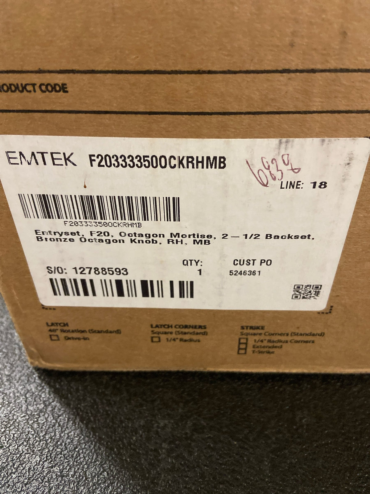Emtek UL3333MB Otagon Knob (RH)Tuscany Octagon Style Single Cylinder UL Mortise Handleset from the Lost Wax / Tuscany Bronze Collection - Medium Bronze