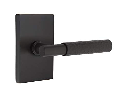 Emtek Select Passage, Modern Rectangular Rosette, T-Bar Stem, Hammered Lever, Flat Black, LH