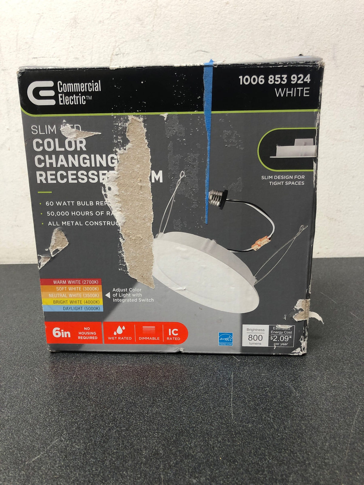 Commercial electric 91847 6 in. Selectable CCT Integrated LED Retrofit Ultra-Slim White Recessed Light Trim