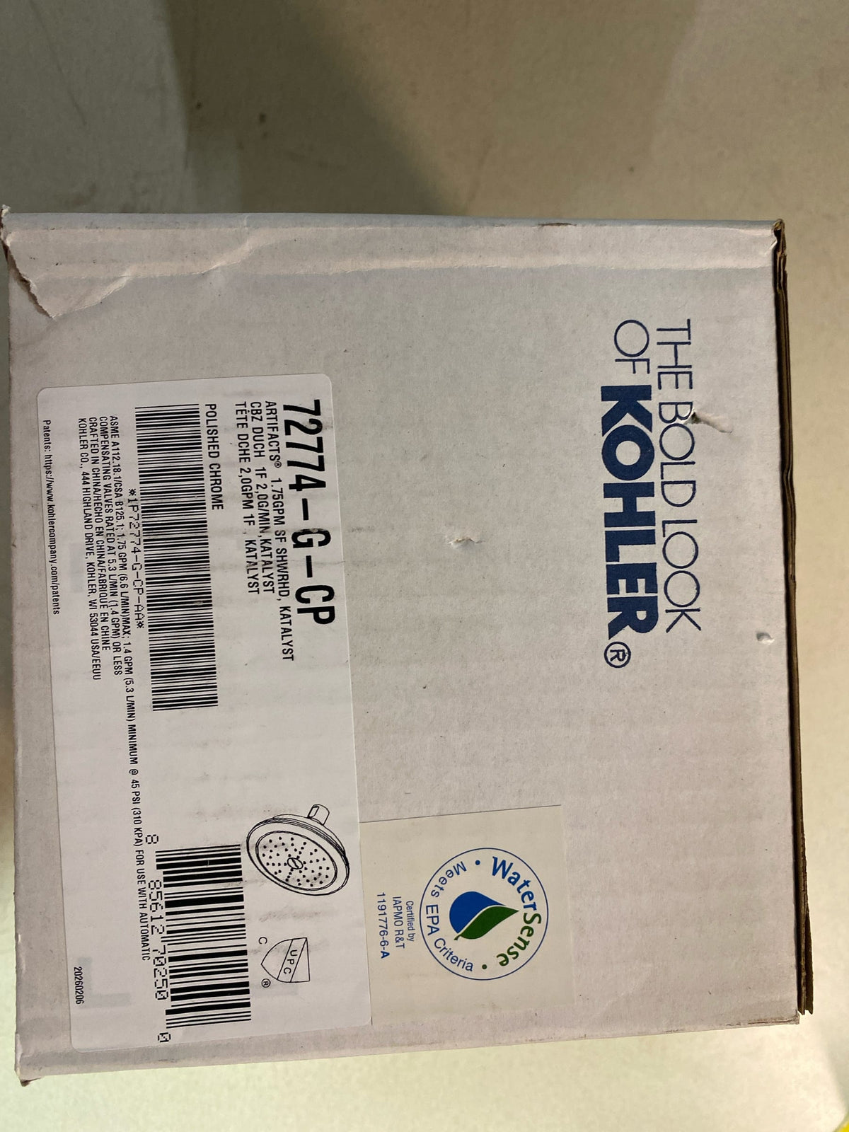 Kohler K-72774-G-CP Artifacts 1.75 GPM Single Function Shower Head with MasterClean Sprayface and Katalyst Air-Induction Technology - Polished Chrome