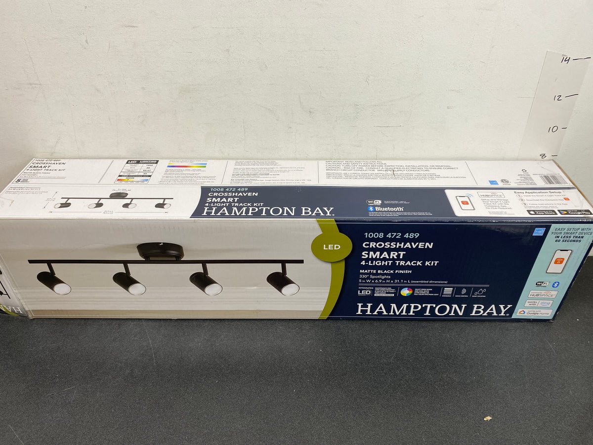 Hampton bay HBT41051RWA-43 Crosshaven 2.6 ft. 4-Light Black Smart Color Tunable Integrated LED Fixed Track Ceiling Lighting Kit Powered by Hubspace