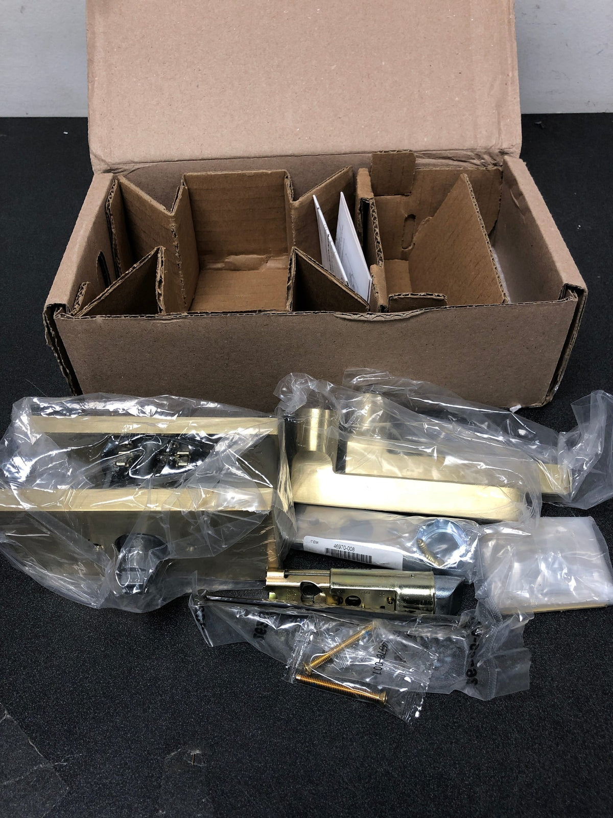 Baldwin PSSQUCFR044 Square Passage Door Lever Set with 5 Inch Rectangle Rose from the Reserve Collection - Satin Brass